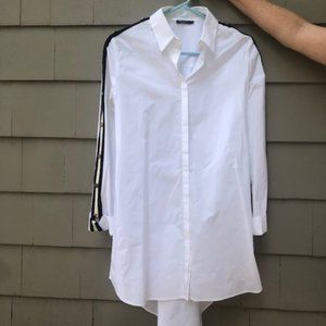 Anne Fontaine White Blouse with blue and brass button stripes
